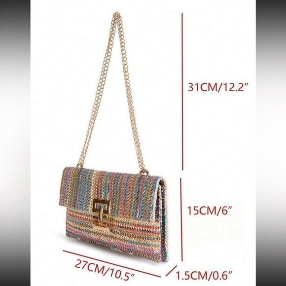 Metal-Lock Flap Gold Chain Braided Shoulder Bag - Picture 6 of 6